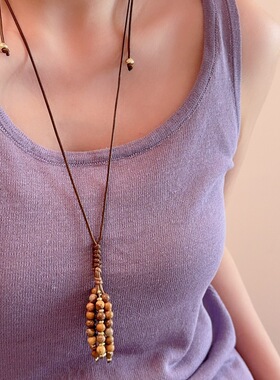 博主同款手工串珠天然石皮绳项链女高级感小众百搭气质长款毛衣链