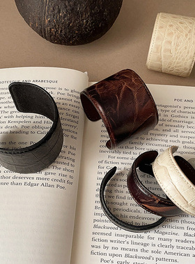 ins风夸张皮革纹理手镯女欧美小众个性时尚潮流气质百搭手环手饰