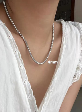 高级感灰色珍珠项链女法式