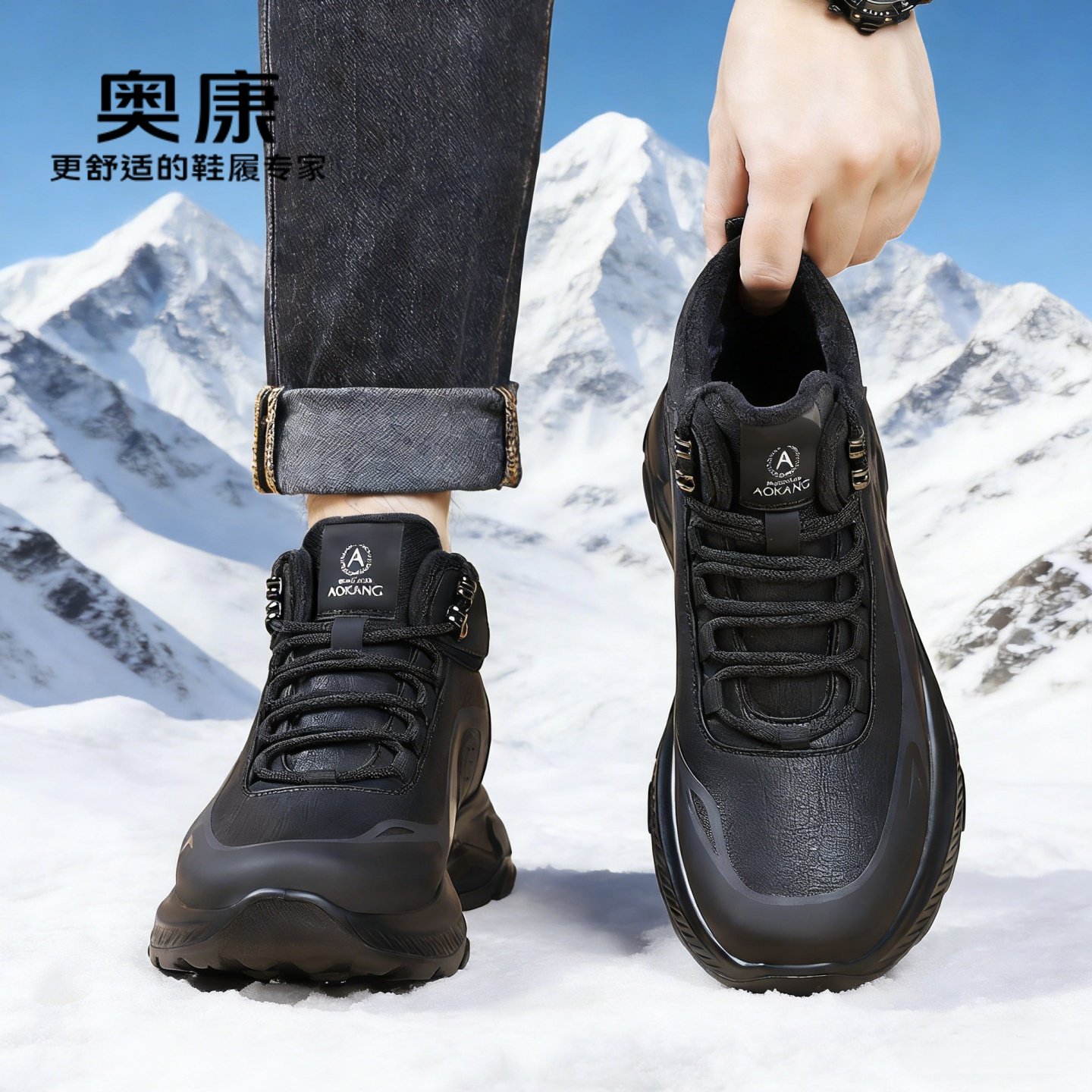 奥康男鞋冬季加厚羊毛高帮保暖防滑软底轻便棉鞋男运动户外休闲鞋,淘宝优惠券,粉丝福利购,淘宝优惠卷