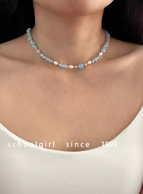 蓝色天然淡水珍珠海蓝宝项链手链