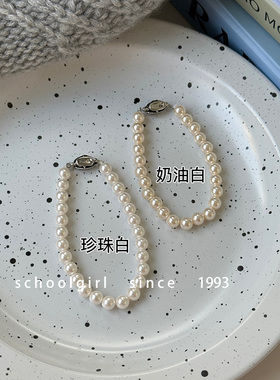 元宝扣强光正圆珍珠手链小众设计法式轻奢高级感2025年新款女