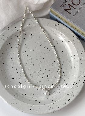 碎银子拼接人造水晶珍珠吊坠项链