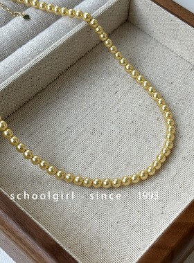 高品质浅金色正圆玻璃珍珠项链