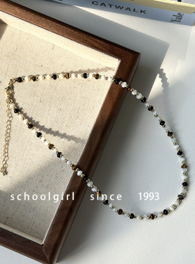 小众天然虎眼石串珠项链锁骨链