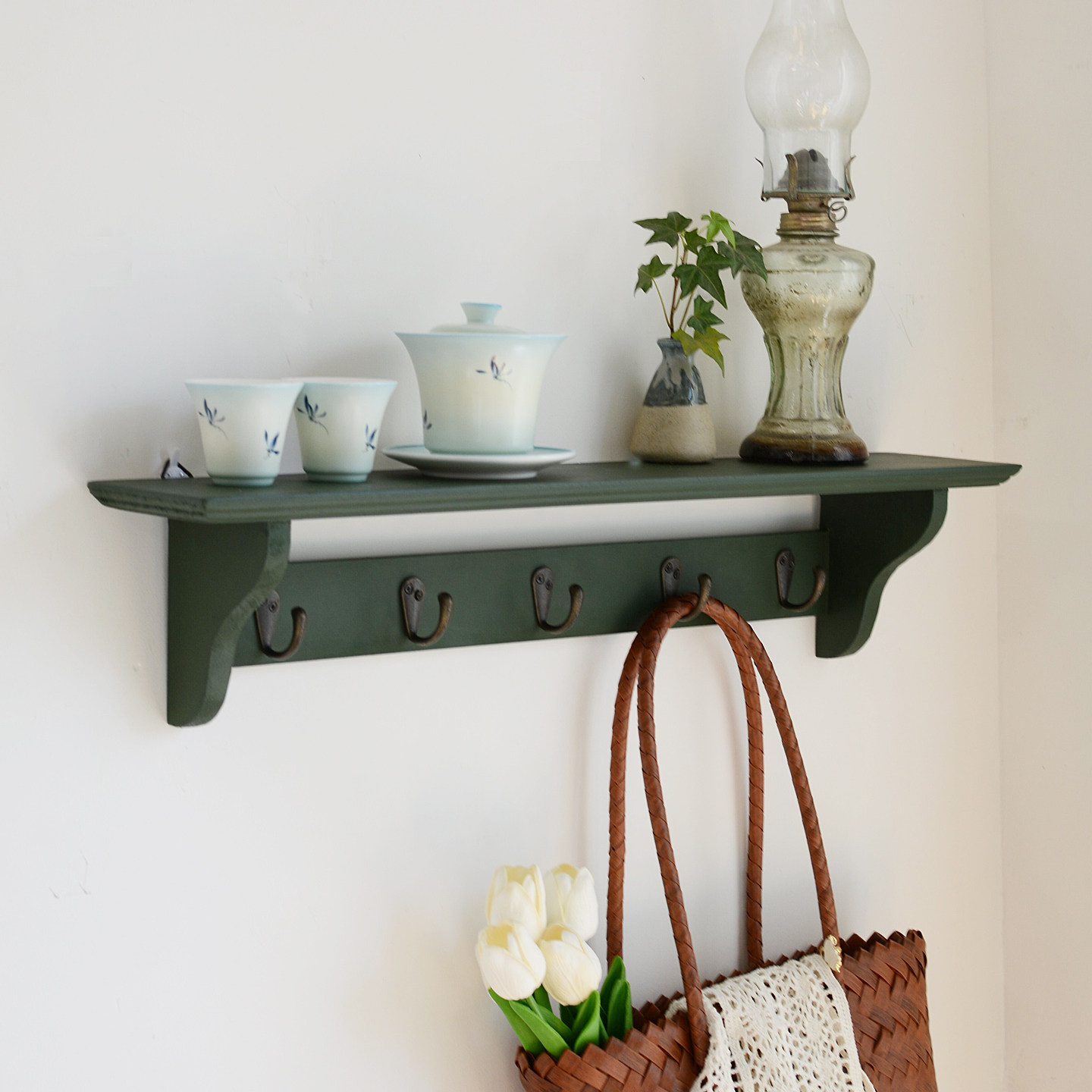 zakka展示架隔板厨房置物架卫生间一字搁板实木杯子收纳架免打孔 - 图2