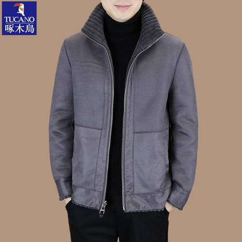 啄木鸟羊羔绒立领外套秋冬新款修身高档皮毛一体双面可穿羊毛外套 - 图0