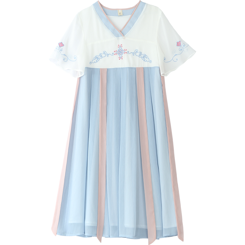 中国风少女汉服改良仙女樱花连衣裙 布依丛林民族服装/舞台装