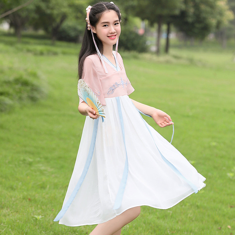 中国风少女汉服改良仙女樱花连衣裙 布依丛林民族服装/舞台装