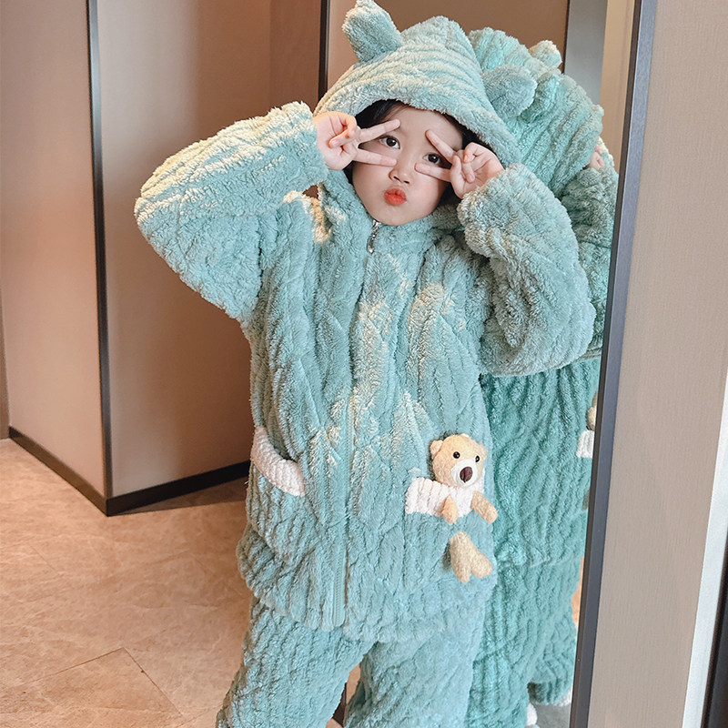 可外出三层夹棉加厚加绒亲子儿童睡衣冬季女童法兰绒宝宝男孩保暖,淘宝优惠券,粉丝福利购,淘宝优惠卷