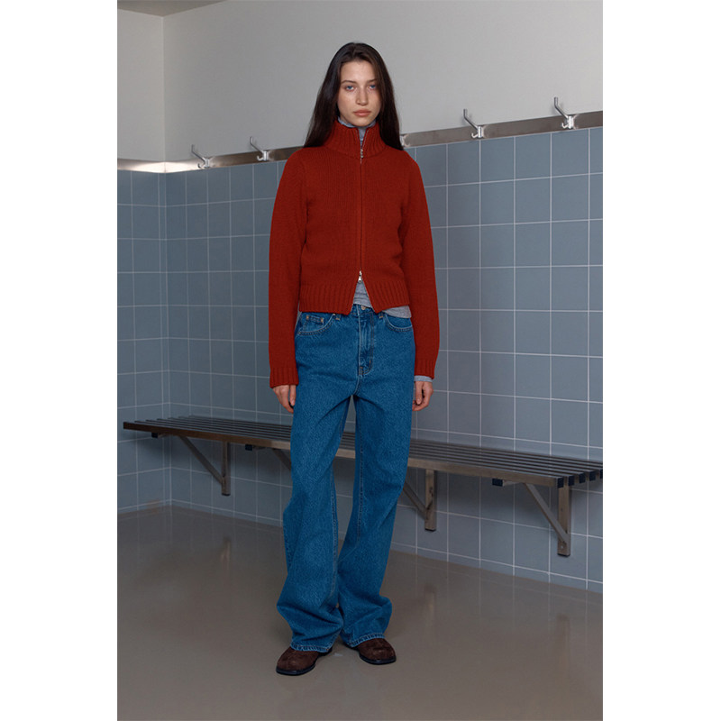 经典复古红色双拉链毛衣外套通勤简约立领保暖针织衫开衫上衣女,淘宝优惠券,粉丝福利购,淘宝优惠卷