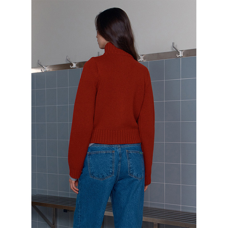 经典复古红色双拉链毛衣外套通勤简约立领保暖针织衫开衫上衣女,淘宝优惠券,粉丝福利购,淘宝优惠卷