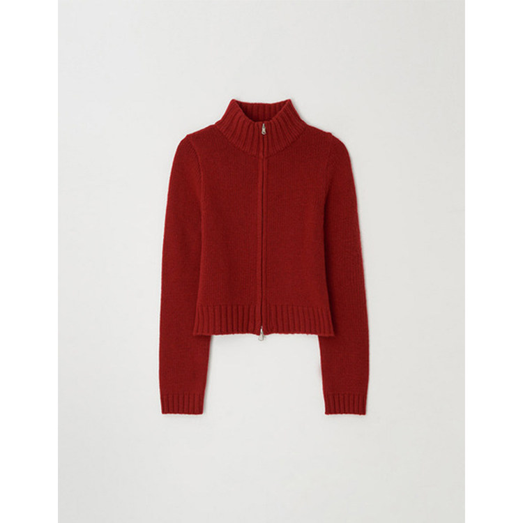 经典复古红色双拉链毛衣外套通勤简约立领保暖针织衫开衫上衣女,淘宝优惠券,粉丝福利购,淘宝优惠卷