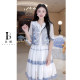 Summer new model-Western style appliqué denim vest doll collar dress suit 816123