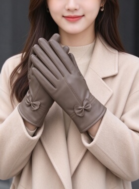 海宁羊皮加绒保暖防风女手套