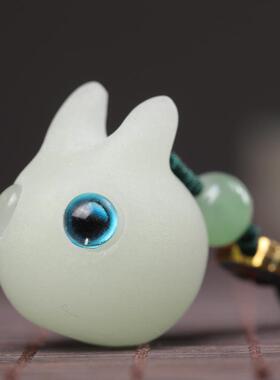 夜光发光石黑檀木紫檀木卡通可爱呆萌小兔子钥匙扣挂件情侣手机链