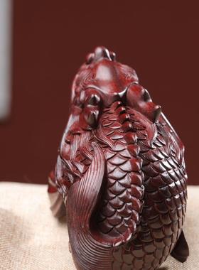 天然紫檀木雕刻龙鱼摆件文玩龙形龙头木雕异形招财特色工艺品