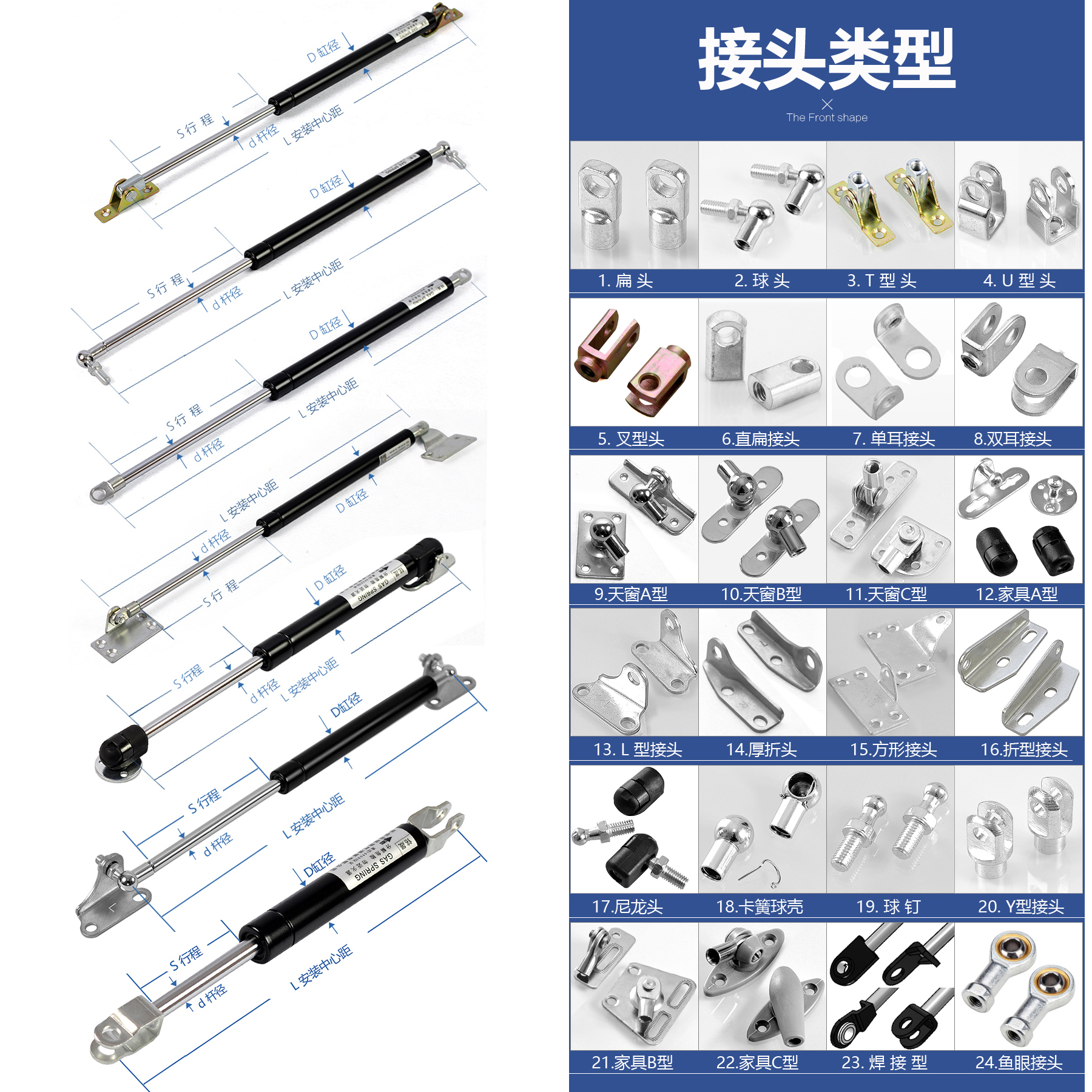 气弹簧重型工业液压支撑杆床用伸缩杆后备箱橱柜上翻门天窗宣传栏-图1