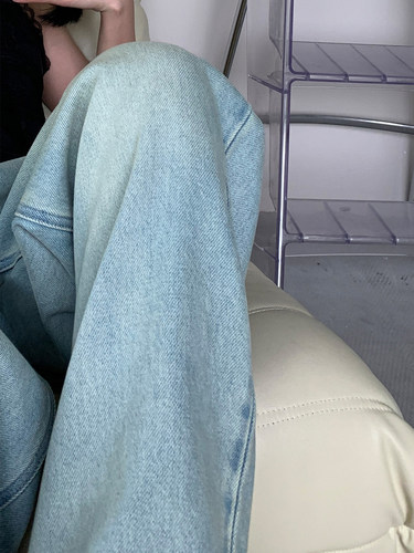 洛边 按头安利～ 小众复古洗水牛仔裤女初秋新款宽松直筒阔腿长裤 - 图1