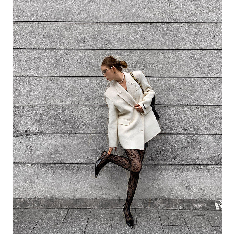 洛边 【清冷冬日】羊驼秋冬双面呢保暖大衣西装服宽松羊毛外套女,淘宝优惠券,粉丝福利购,淘宝优惠卷