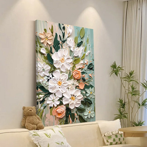 大芬村油画落地画奶油风客厅装饰画花卉玄关挂画沙发后背景墙壁画 - 图1