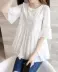 Phụ nữ mùa hè Tất cả phù hợp với áo sơ mi Ruffled Doll rỗng Fluffy Loose Trumpet Sleeve Voan ren T-shirt Phụ nữ hàng đầu - Áo sơ mi chiffon ren