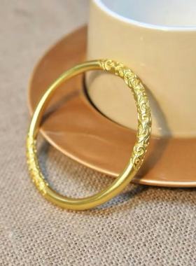 新中式镀金沙金卷草纹手镯手环