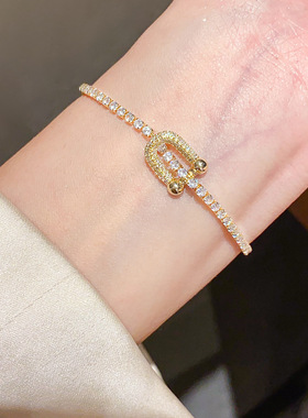 复古宫廷风blingbling闪闪14K金电镀锆石U形环保手链气质手环女