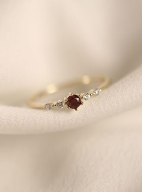 S925银镀14K黄金白金钻极纤细精致小清新日系女戒指锆钻戒指