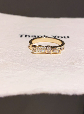 18k金电镀锆石蝴蝶结开口戒指