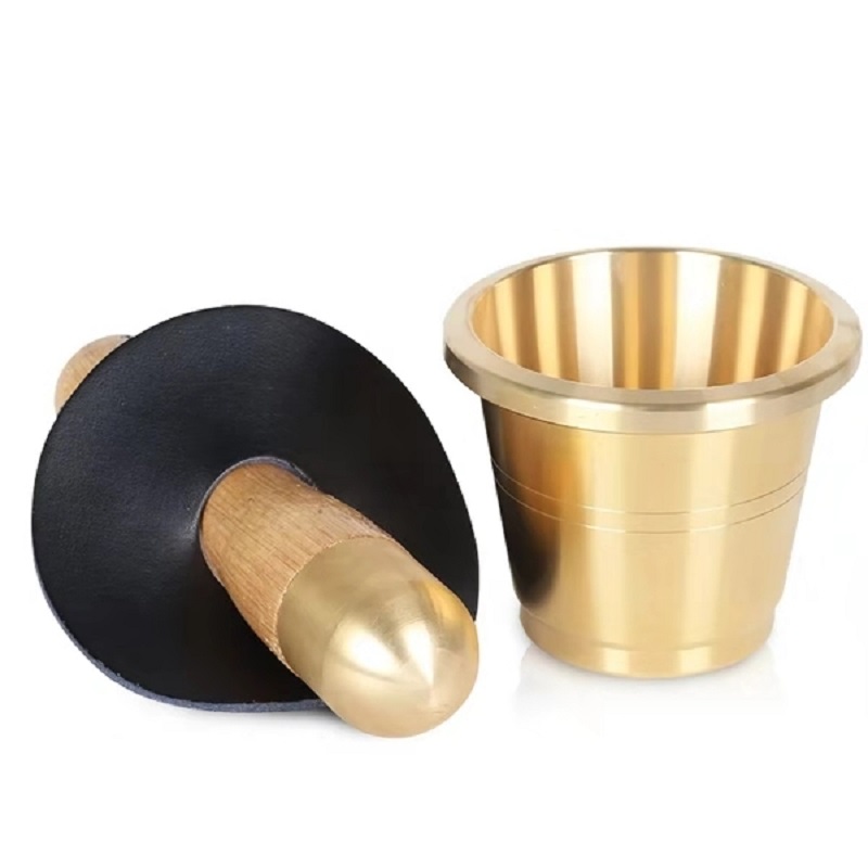 正品广式包邮实心铜盅真铜捣药罐新款钵钟药碾包括锤和皮盖 - 图2