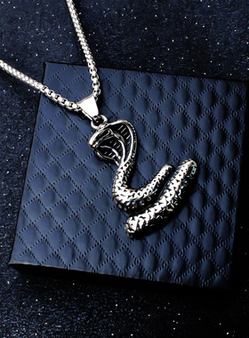 复古霸气蛇吊坠生肖不锈钢项链潮男士嘻哈潮流配饰品项链大王蛇