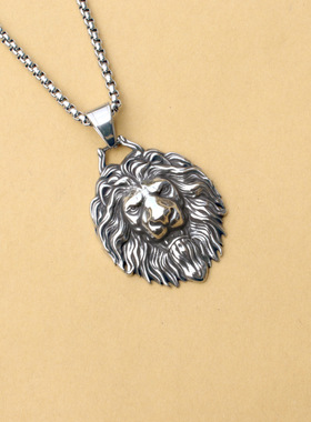 欧美时尚复古项链 霸气狮子头吊坠 钛钢潮人个性不锈钢项坠项醒狮