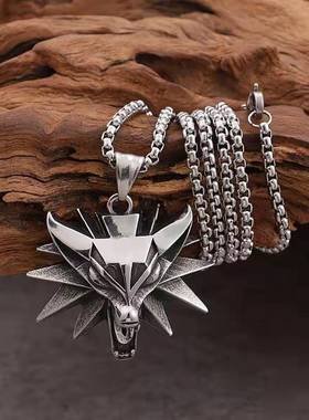 欧美饰品 复古文艺骷髅头羊头项链 魔神潘神圆形钛钢吊坠挂饰