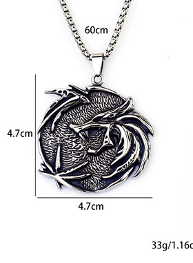2026年跨境外贸新品欧美时尚圆牌抽象狼头吊坠不锈钢项链厂家直销