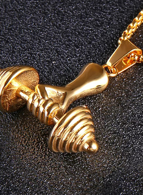 2023淘宝一件代发 外贸首饰 健身哑铃杠铃吊坠 男士钛钢项链批发