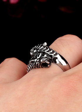 动物生肖饰品批发男士双老虎头指环个性流行戒指