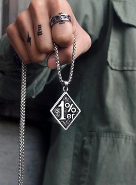 欧美钛钢吊牌吊坠个性朋克复古潮男不锈钢百分之一项链厂家直供