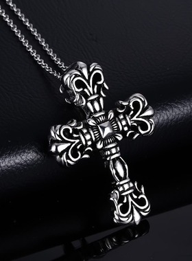 爆款复古个性童军花十字架吊坠霸气男士项链潮人挂件配饰批发
