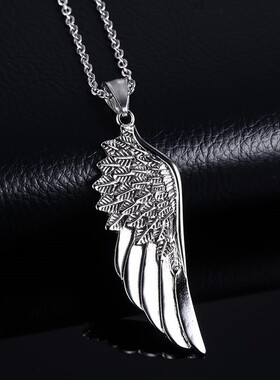 2026欧美潮男摇滚时尚天使翅膀吊坠 男士钛钢羽翼项链 一件代发