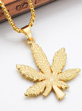 速卖通爆款嘻哈金银黑色枫叶项链 霸气男女同款时尚饰品叶子吊坠
