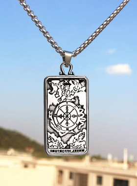 钢铁战士复古钛钢浮雕塔罗牌吊坠欧美简约十字架不锈钢项链