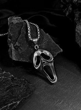 亚马逊热销饰品 欧美创意夸张鬼脸骷髅面具钛钢男士项链配饰批发