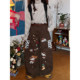 C2 homemade/American retro style ກາຕູນ embroidered jeans ສໍາລັບແມ່ຍິງ, ກາງເກງຂາກວ້າງວ່າງອະເນກປະສົງ