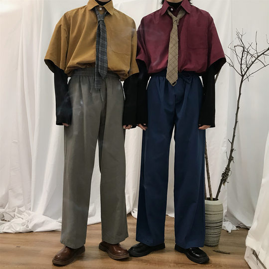 Retro Hong Kong style loose lazy style long-sleeved shirt and tie