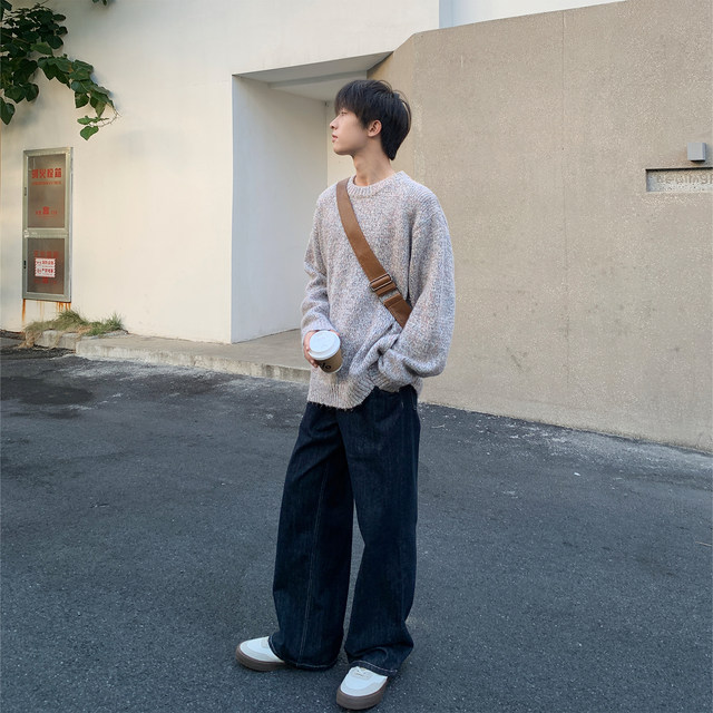 Men's colorful dot crew neck sweater autumn and winter wool sweater