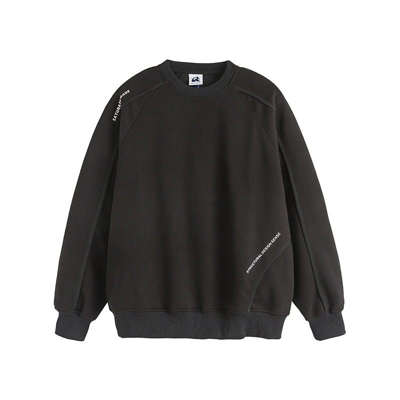 @港仔文艺男 420g重磅解构圆领卫衣男秋冬美式宽松男生无帽上衣 - 图3