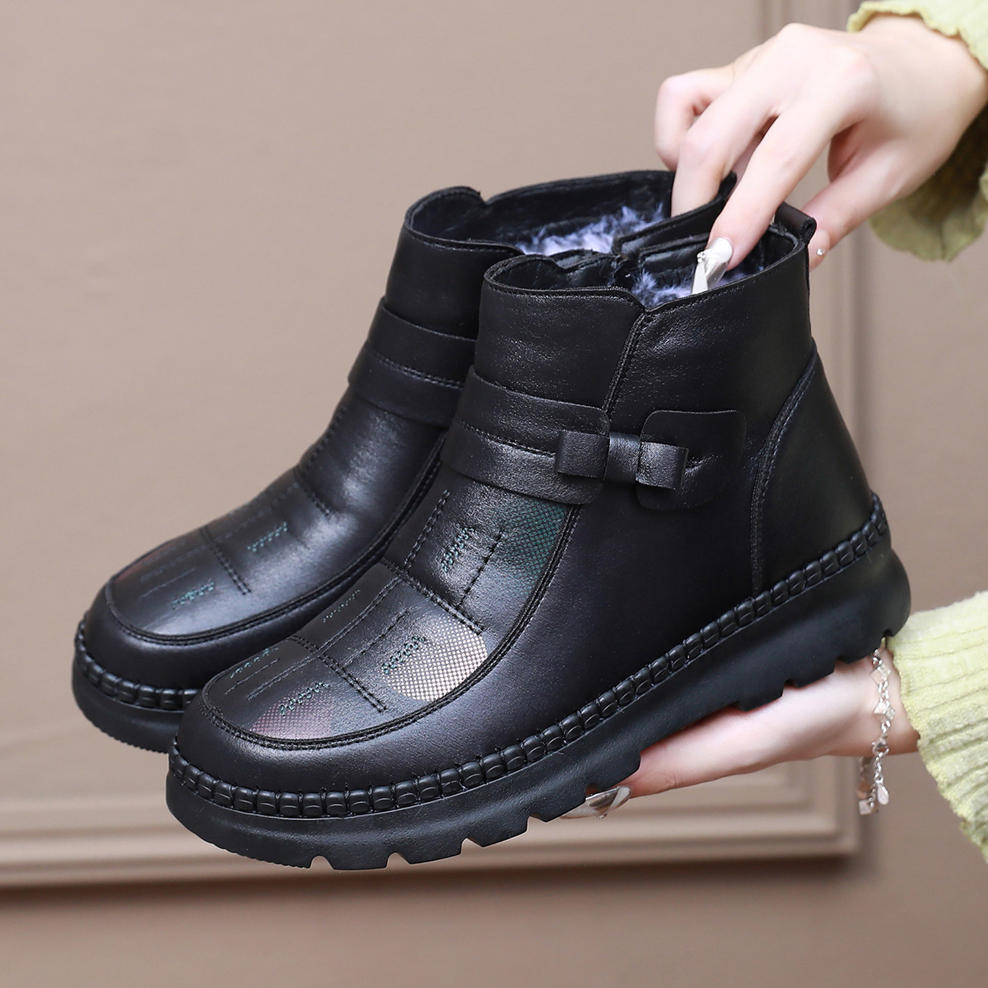 冬季老北京布鞋女棉鞋加绒保暖妈妈鞋防滑侧拉链短靴老人鞋奶奶鞋,淘宝优惠券,粉丝福利购,淘宝优惠卷