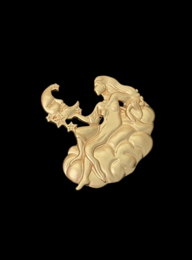 复古磨砂质感雾金摘星捧月仙女中古胸针vintage