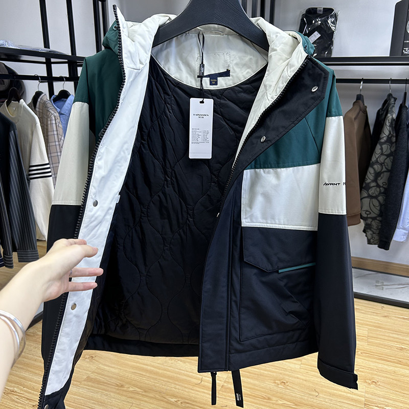 连帽加厚保暖宽松撞色夹克冬季男士防风御寒茄克衫外套,淘宝优惠券,粉丝福利购,淘宝优惠卷